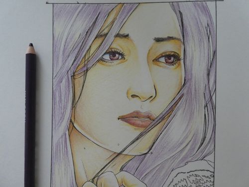 完成 色鉛筆で髪の毛の塗り方紹介と完成までのメイキングです 池永康晟の美人画ぬりえより 塗り絵日記