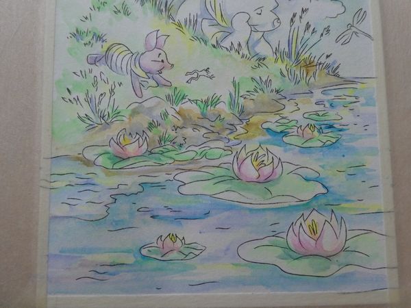 完成 水彩 色鉛筆でぷーさんが塗りあがりました ディズニーポストカード塗り絵より 塗り絵日記