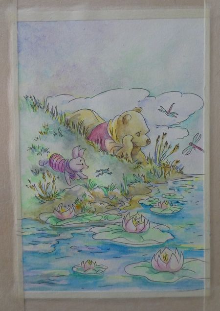 完成 水彩 色鉛筆でぷーさんが塗りあがりました ディズニーポストカード塗り絵より 塗り絵日記