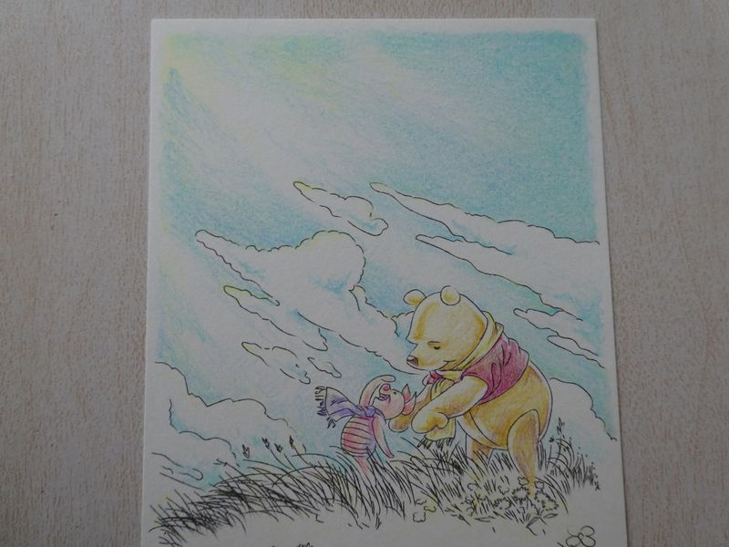 完成 無印色鉛筆 Aでぷーさんが塗りあがりました ディズニーポストカード塗り絵より 塗り絵日記