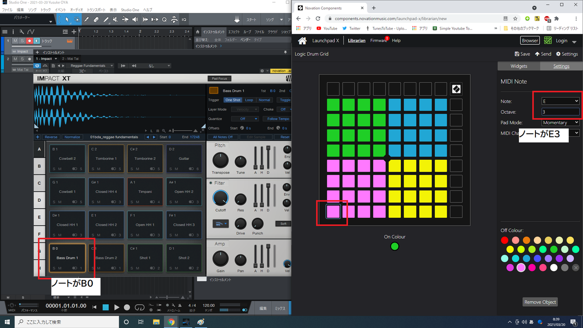 IMPACTとLaunchpadのノート配置が異なる