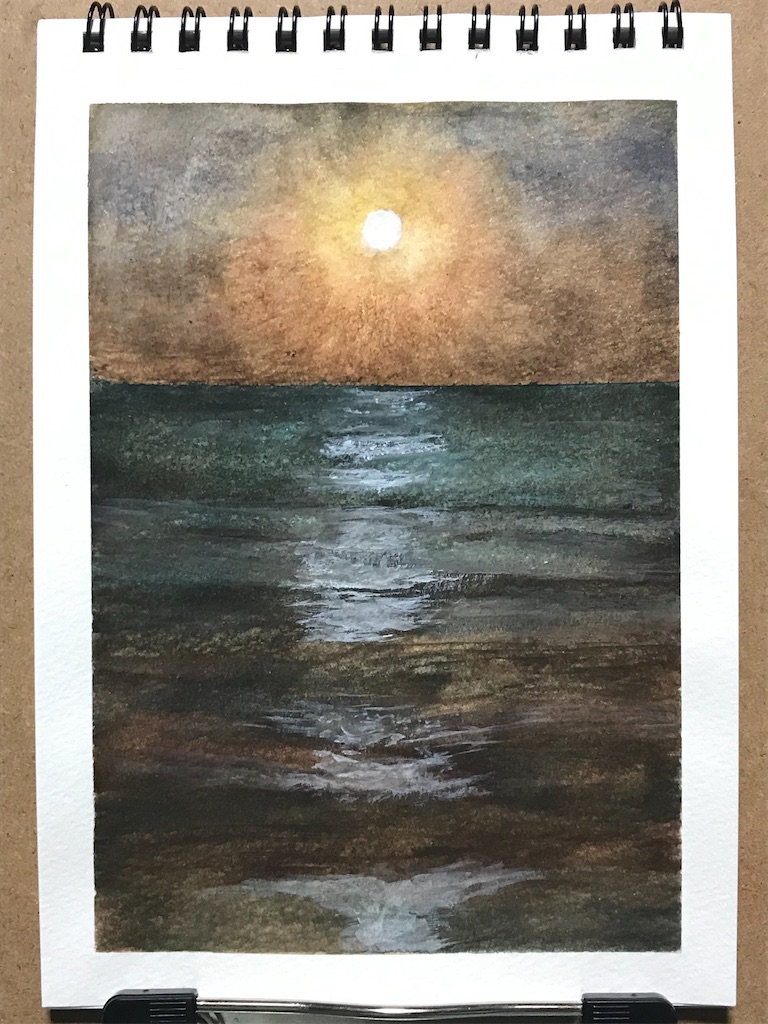 太陽と水面【水彩画】