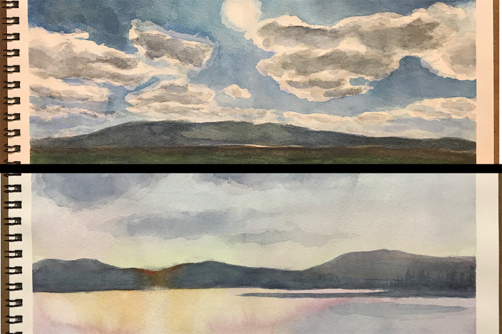 水彩画「太陽と木と雲」 描いた絵4［雲と太陽］と［水面と雲］ - 考えの調理場