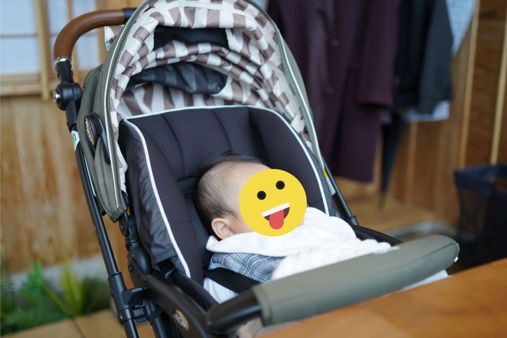赤ちゃん用の座敷等はないので、主役はベビーカーで待機