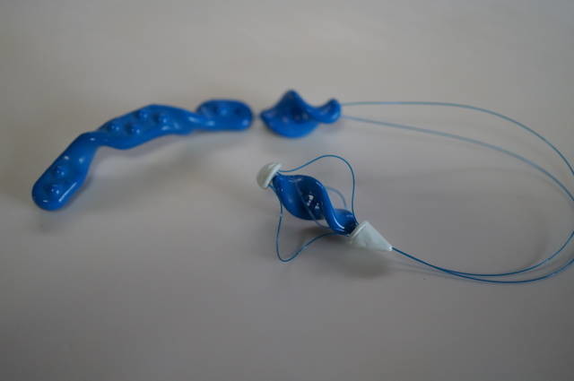 鳥かご内へ青い鳥を収めた試作品