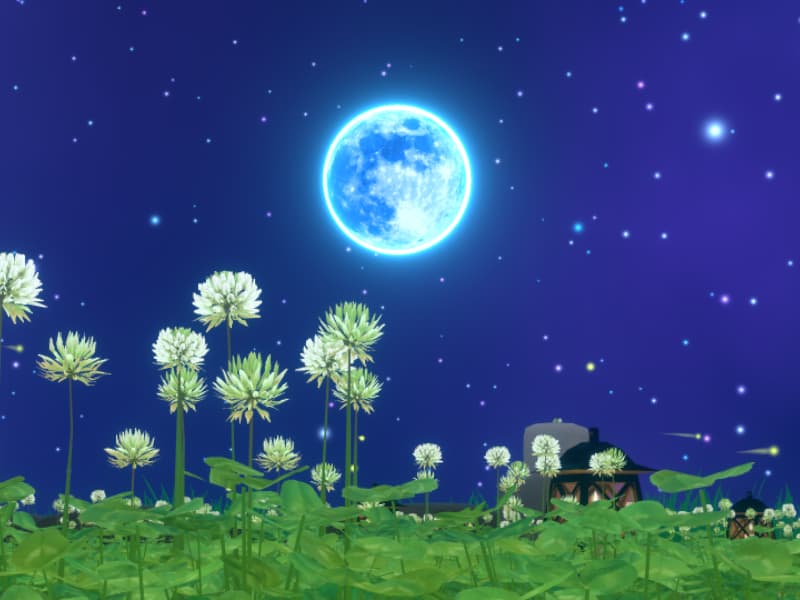 VRChat】月と蛍を見ながら-花いっぱいの幸せを（夜）- - oka-vrc旅行記