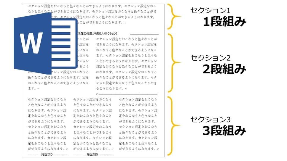 Word 1枚だけ横で印刷したい 一部だけ段組みを変更したい Wordのセクション設定方法 まいにちdoda はたらくヒントをお届け