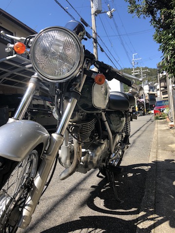 バイク】逆付けしたST250純正ハンドルにバーエンドミラーを
