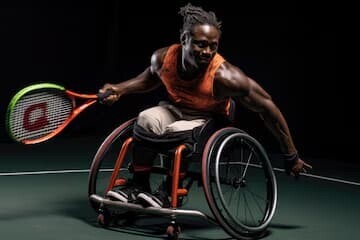 wheelchair tennis action shot