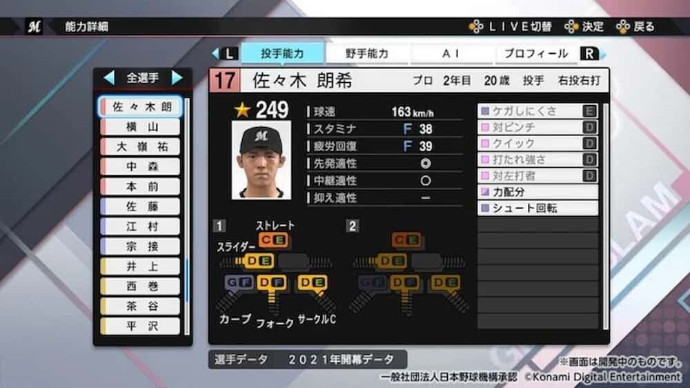 プロ野球スピリッツ 能力値