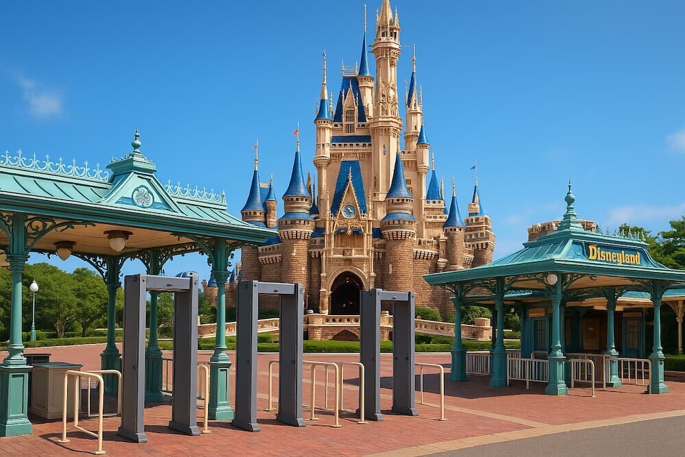  東京ディズニーランドのシンデレラ城とパーク入口の検査ゲート　イメージ
