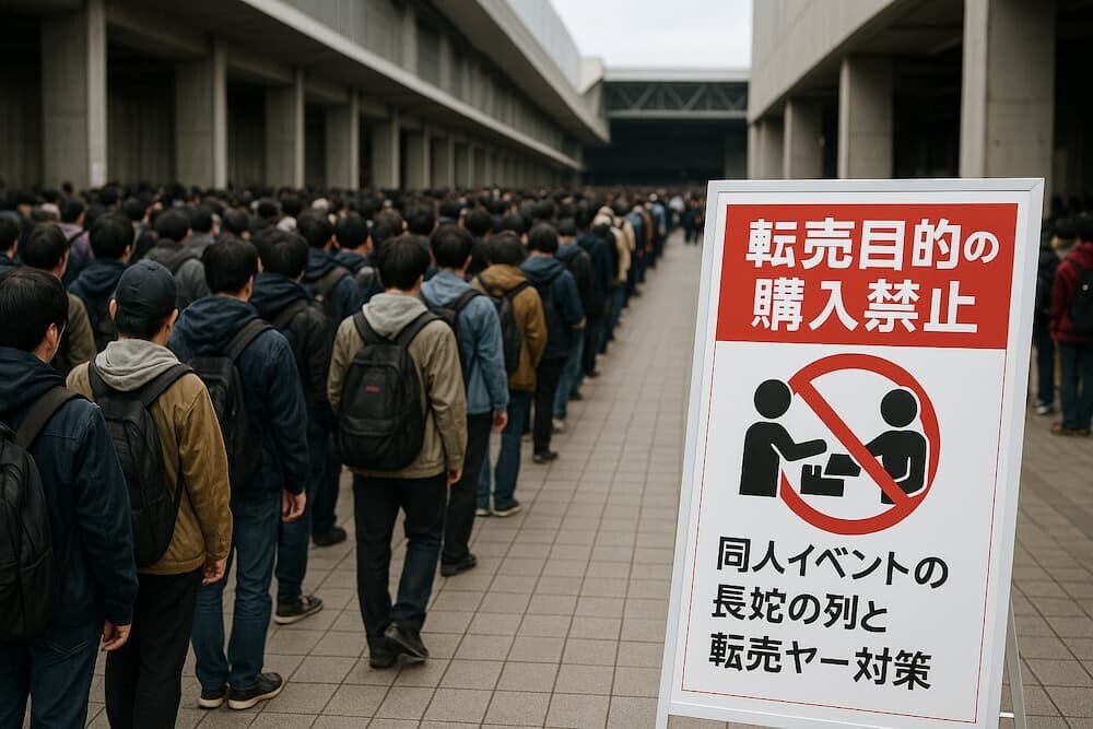 同人イベントの長蛇の列と転売ヤー対策の注意書き