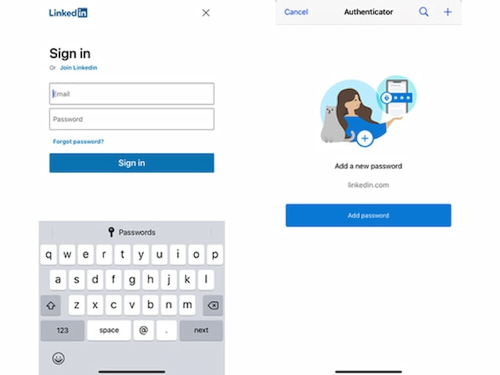 Microsoft Authenticatorアプリのパスワード管理画面