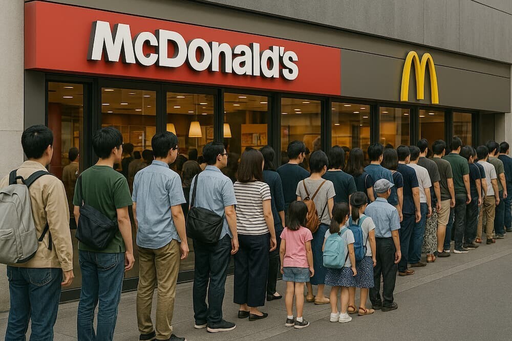 マクドナルドの店舗に並ぶ長い行列