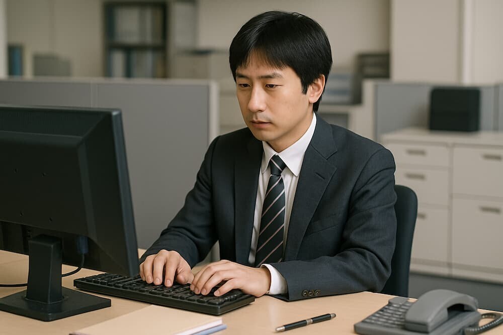 デスクで淡々と仕事をする会社員