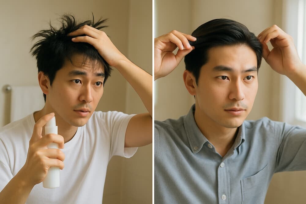 朝の身だしなみ、寝癖直しとヘアセットの違いを表現