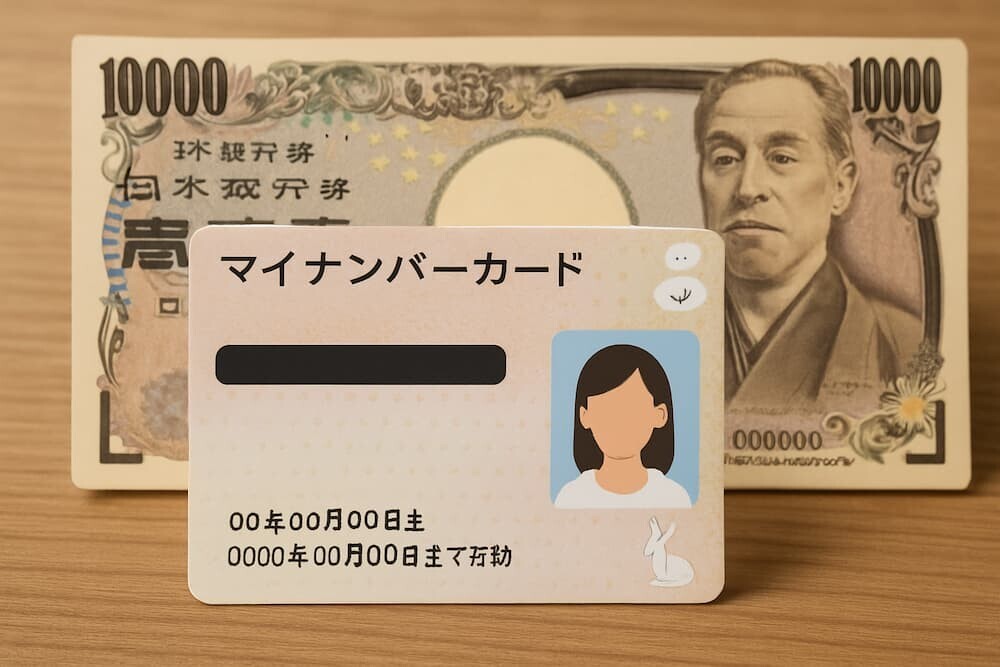 マイナンバーカードと10万円札のイメージ