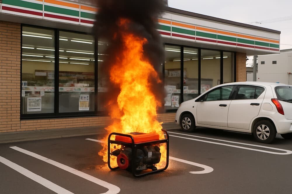 コンビニ駐車場 発電機 火災事故　イメージ
