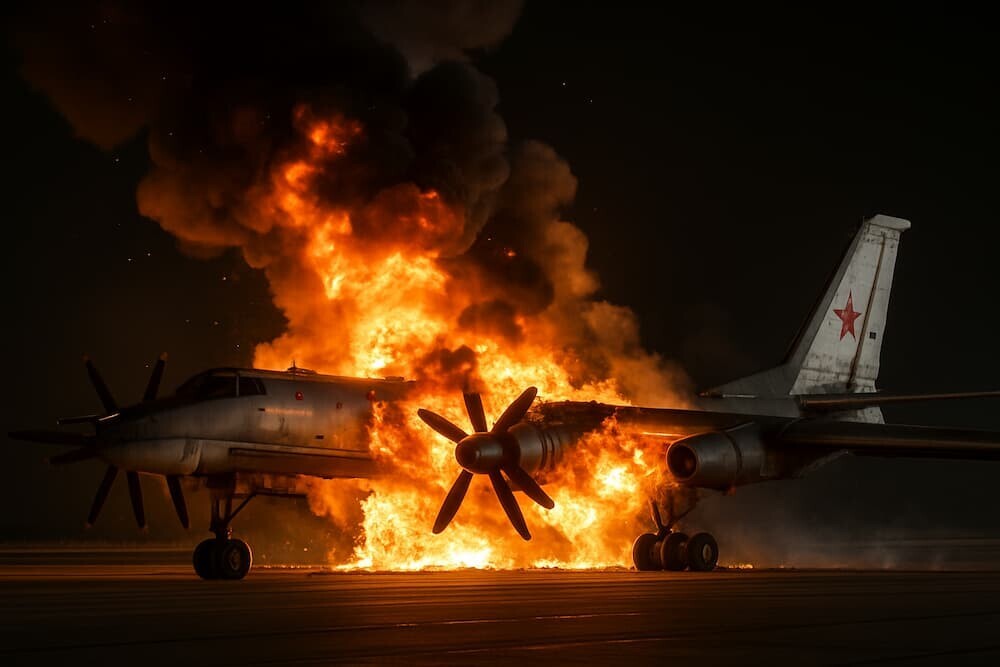 炎上するロシア戦略爆撃機 ベラヤ基地 無人機攻撃　イメージ