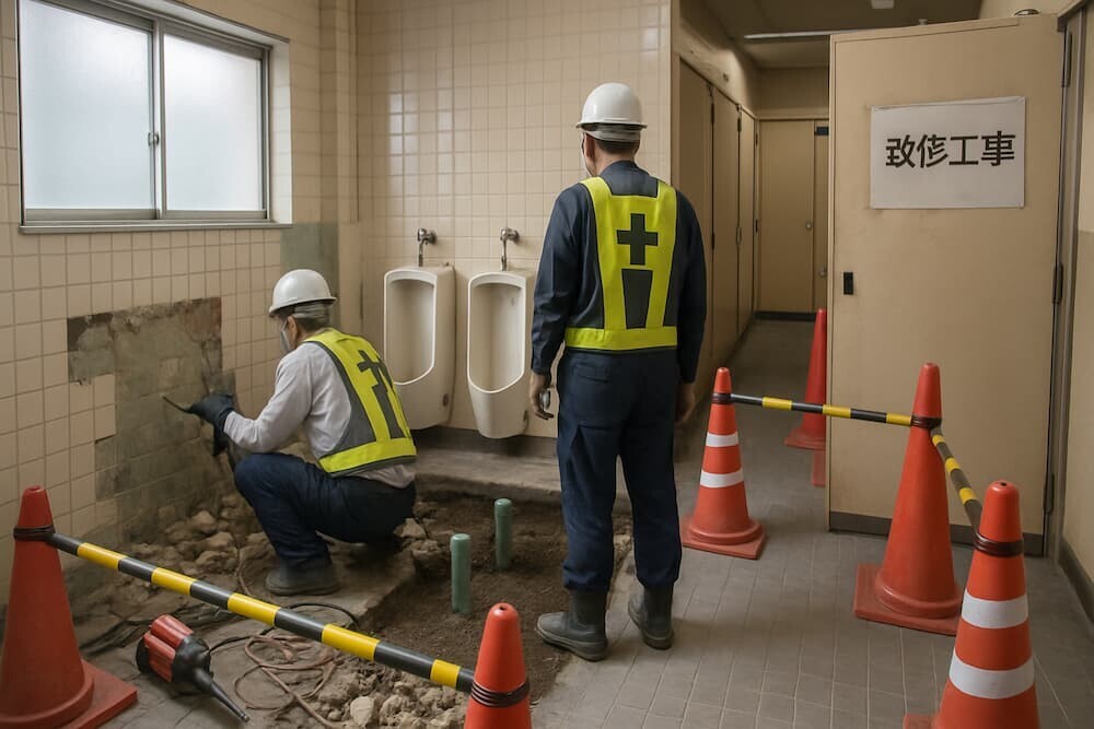 学校トイレ改修工事現場