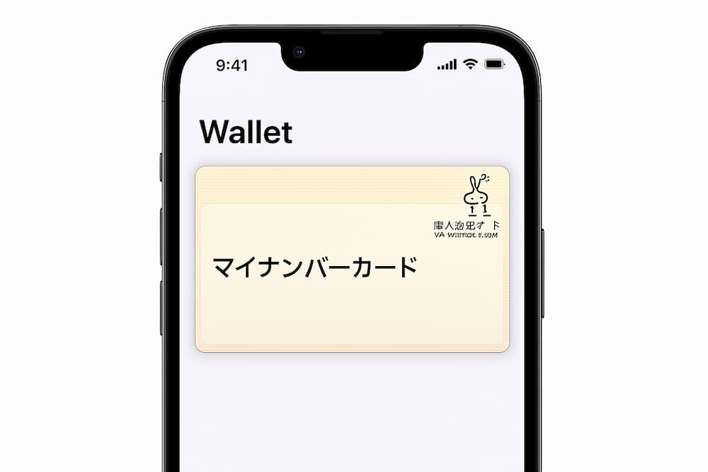 iPhoneのAppleウォレットアプリにマイナンバーカードが追加されている、クリーンで分かりやすいスクリーンショット風のイメージ