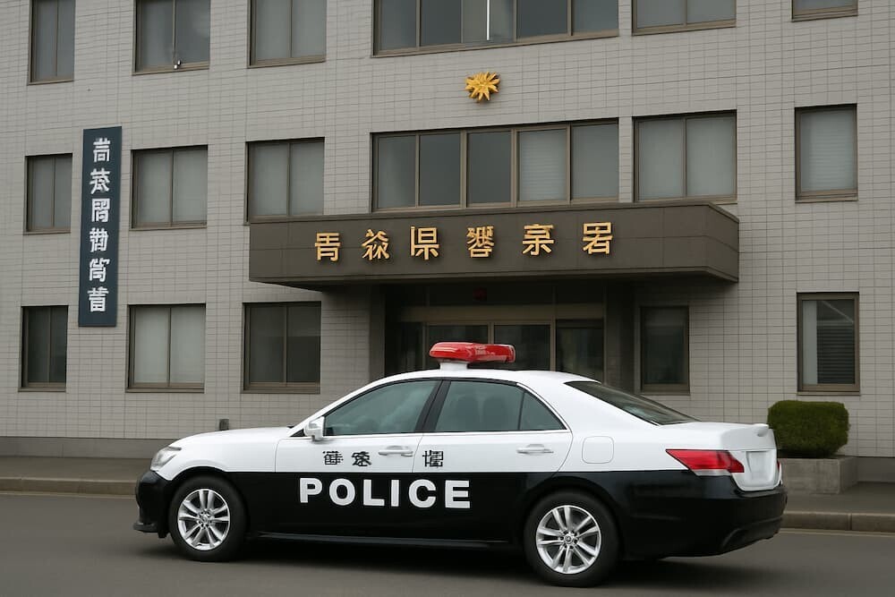 青森県警の警察署の外観やパトカーの画像