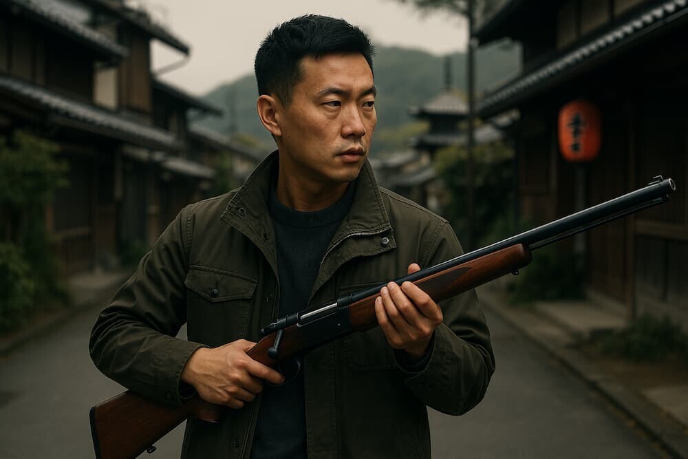 中国人が日本で猟銃を手にしている姿