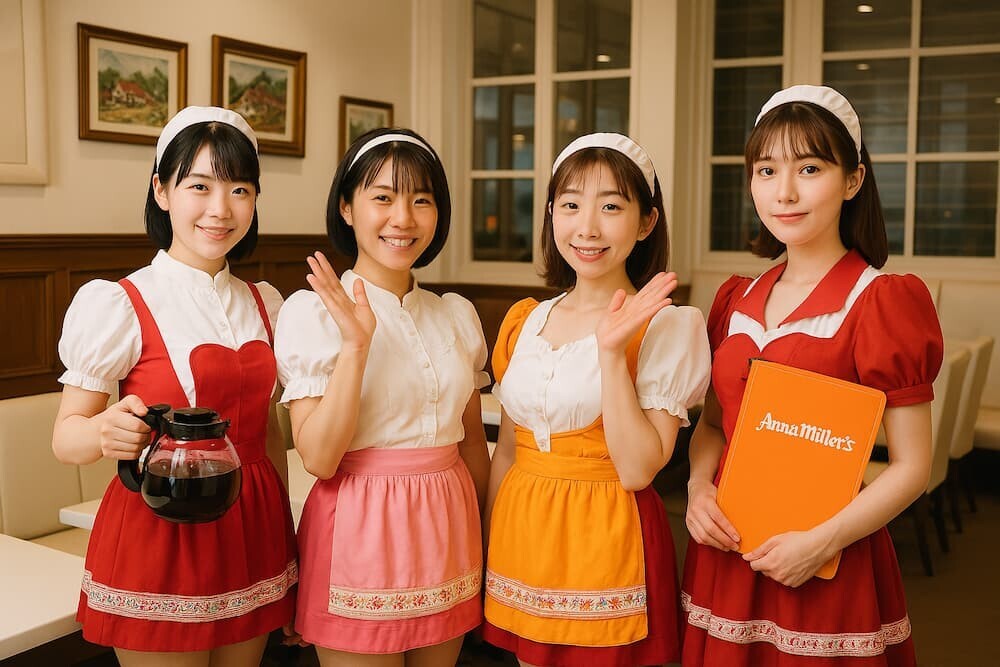 アンナミラーズの特徴的な制服を着たウェイトレス　イメージ