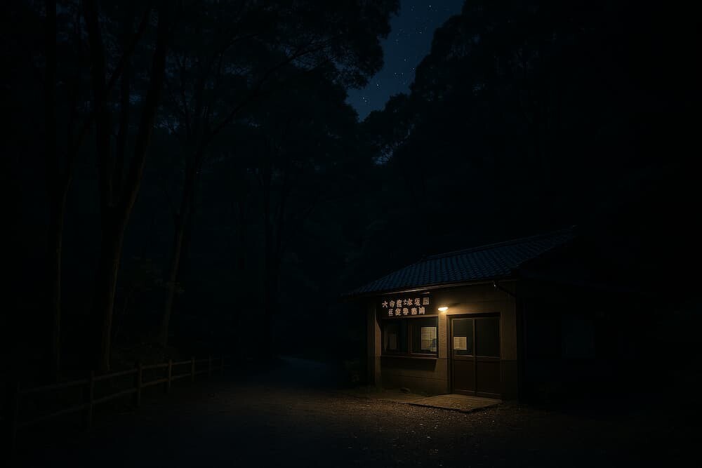 水分峡森林公園の管理事務所付近、夜の森林公園のイメージ