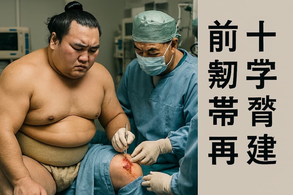 膝の手術を受ける力士のイメージを生成AIで作成