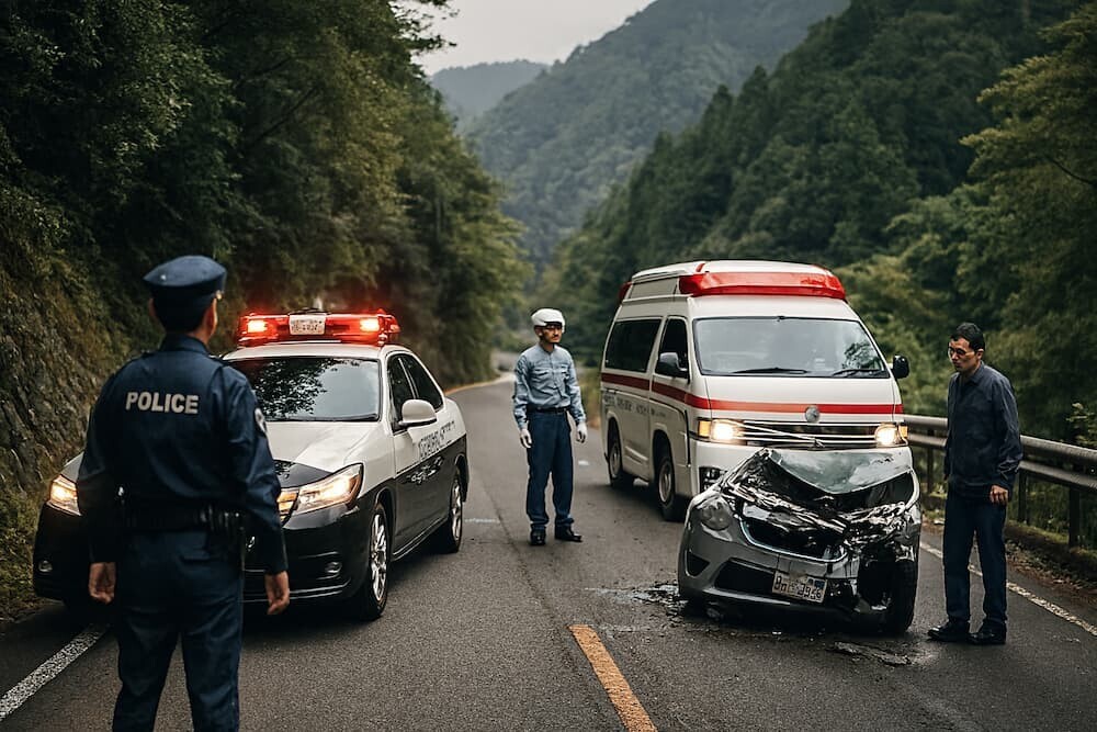 和歌山県新宮市熊野川町の国道168号での交通事故現場をイメージした写真風画像