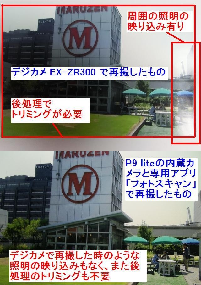 デジメカとP9 lite＋「フォトスキャン」による再撮の違いの説明画像