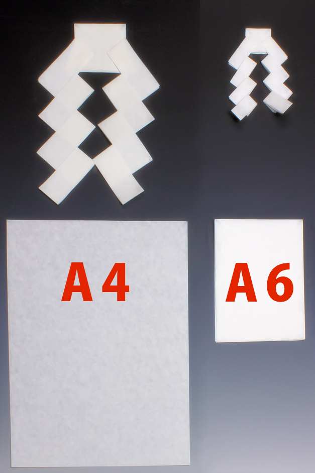 幣束立て用の紙垂のサイズの参考例　A4を四分割にしてA6ができる