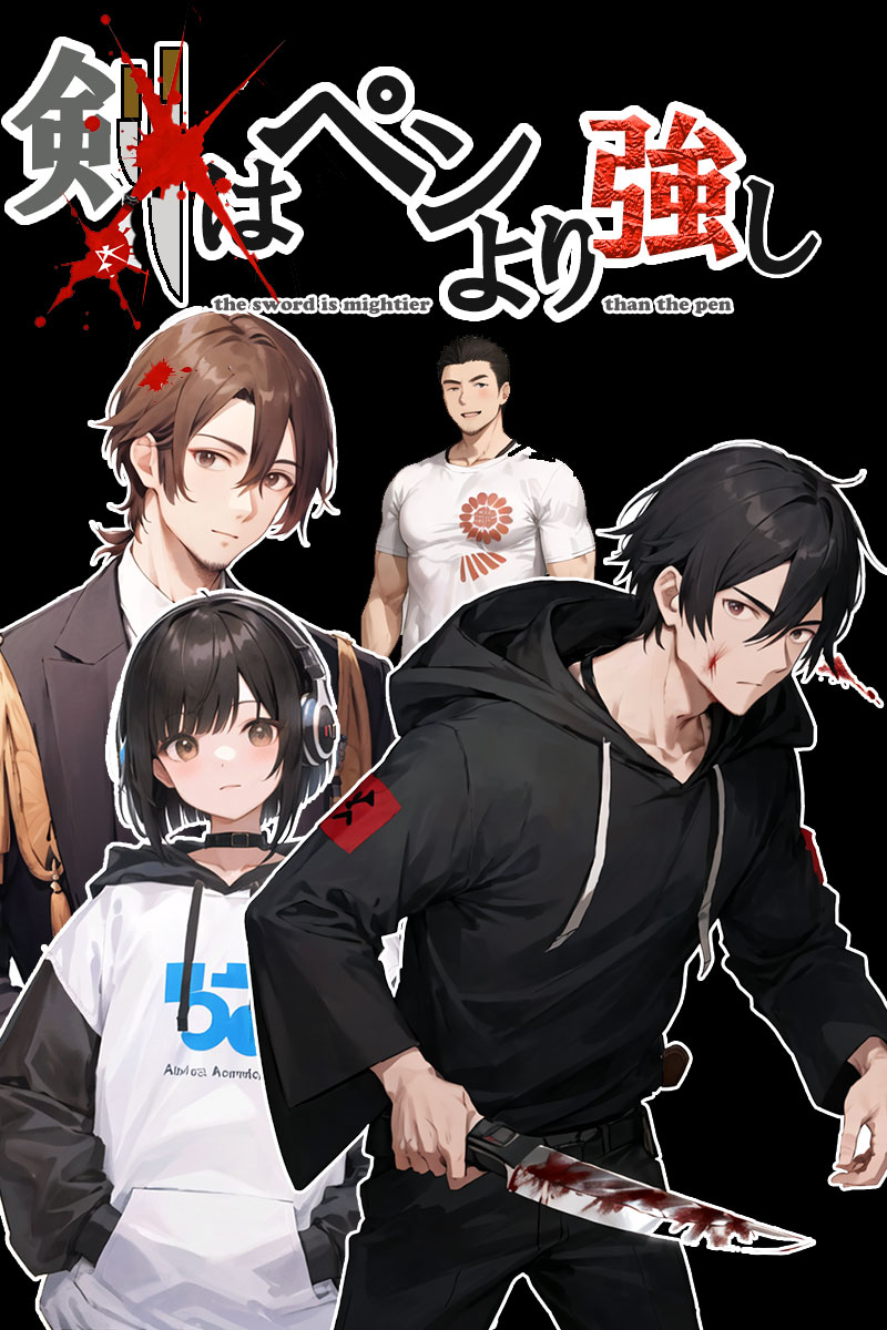 バイオレンス漫画「剣はペンより強し」扉絵(案2)