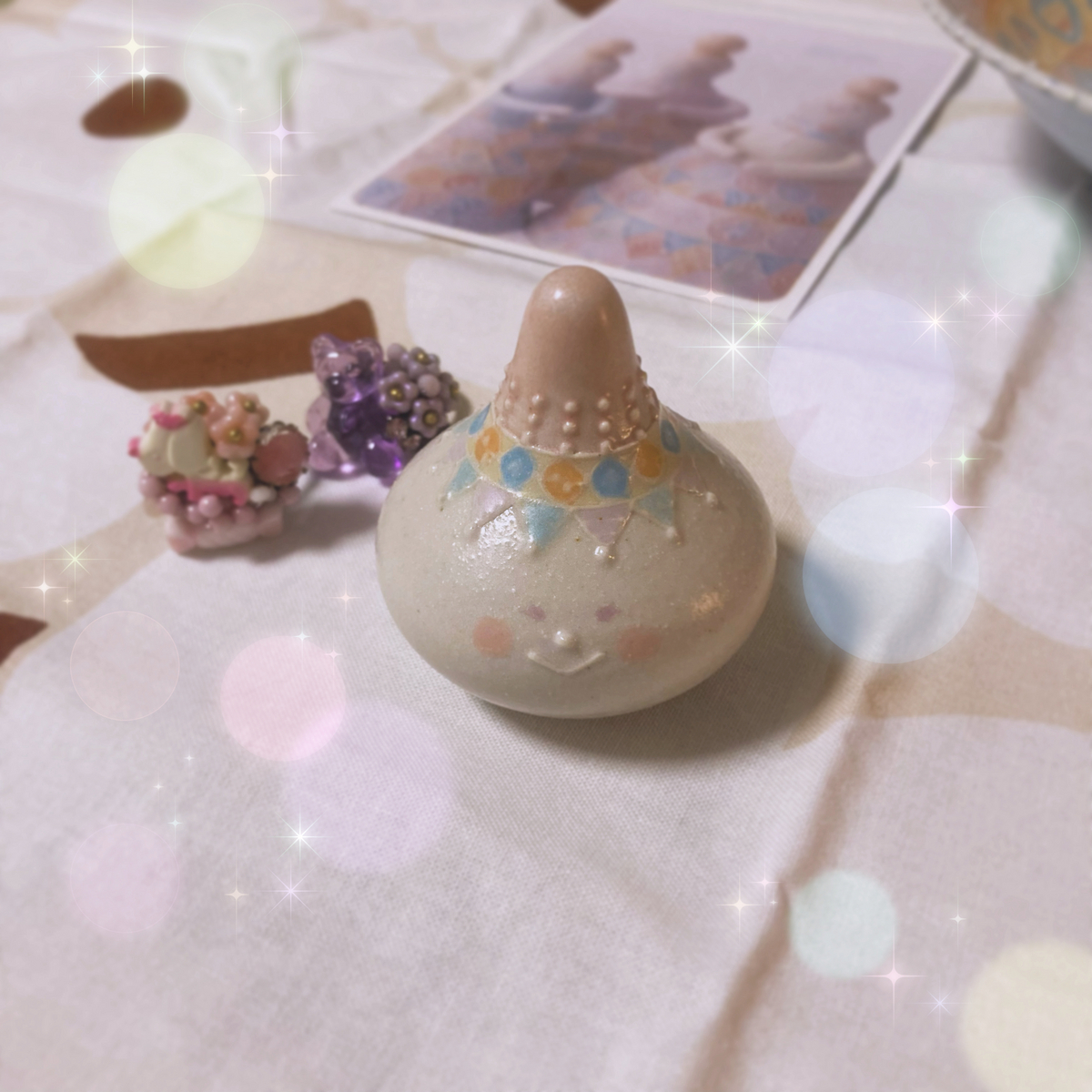 中村かりん　海の蓋物 昨日窯出ししたリングスタンド。7月につくったものと少し変えて
