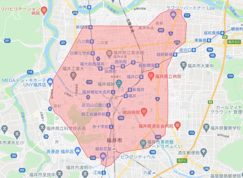 Uber Eats_配達エリア_福井市