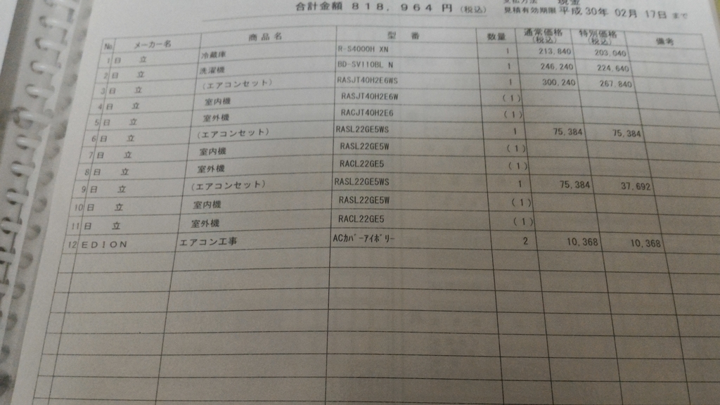 電気屋さんの見積書が出てきたので掲載します。 - one-seater's blog