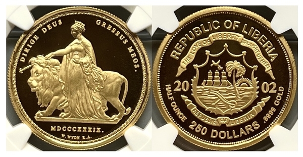 2002年 リベリア共和国 ウナとライオ250ドル金貨 1/2oz PF66UC 2002年 リベリア共和国 ウナとライオ250ドル金貨 1/2oz PF66UC