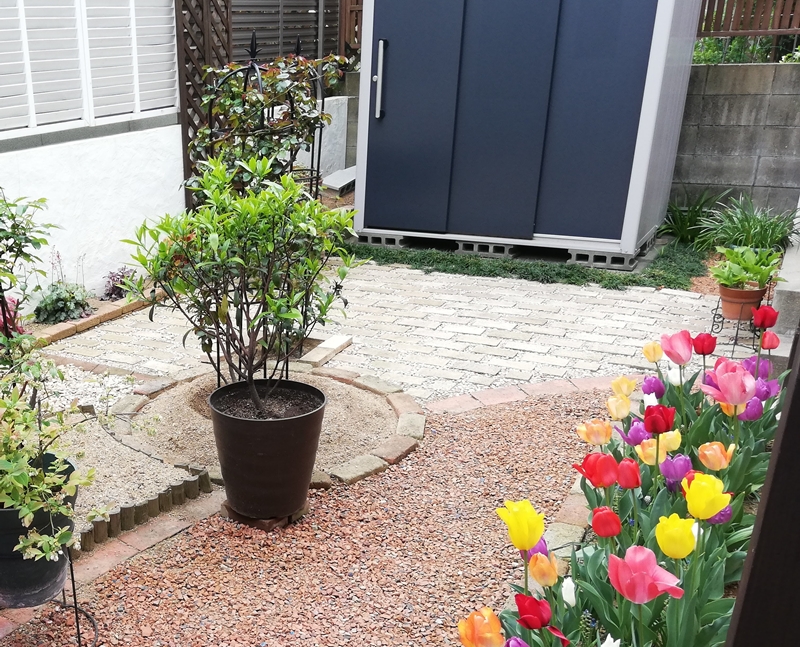 Diyで敷きレンガ 苔と雑草予防 Diyでお庭づくり ナチュラルな小さなローズガーデン