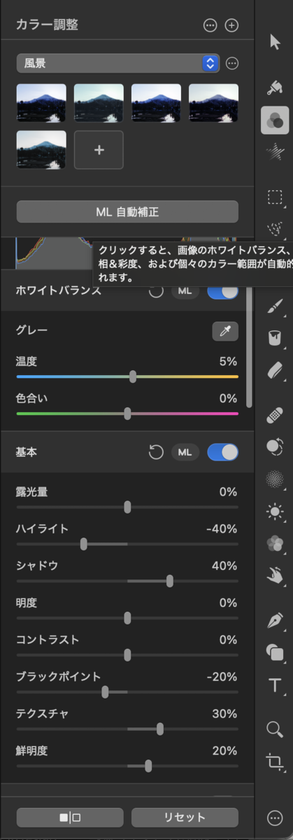 Pixelmator Proのパラメータ画面