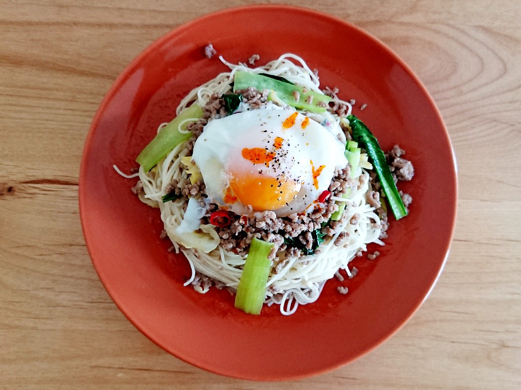 ひき肉とそうめん炒め