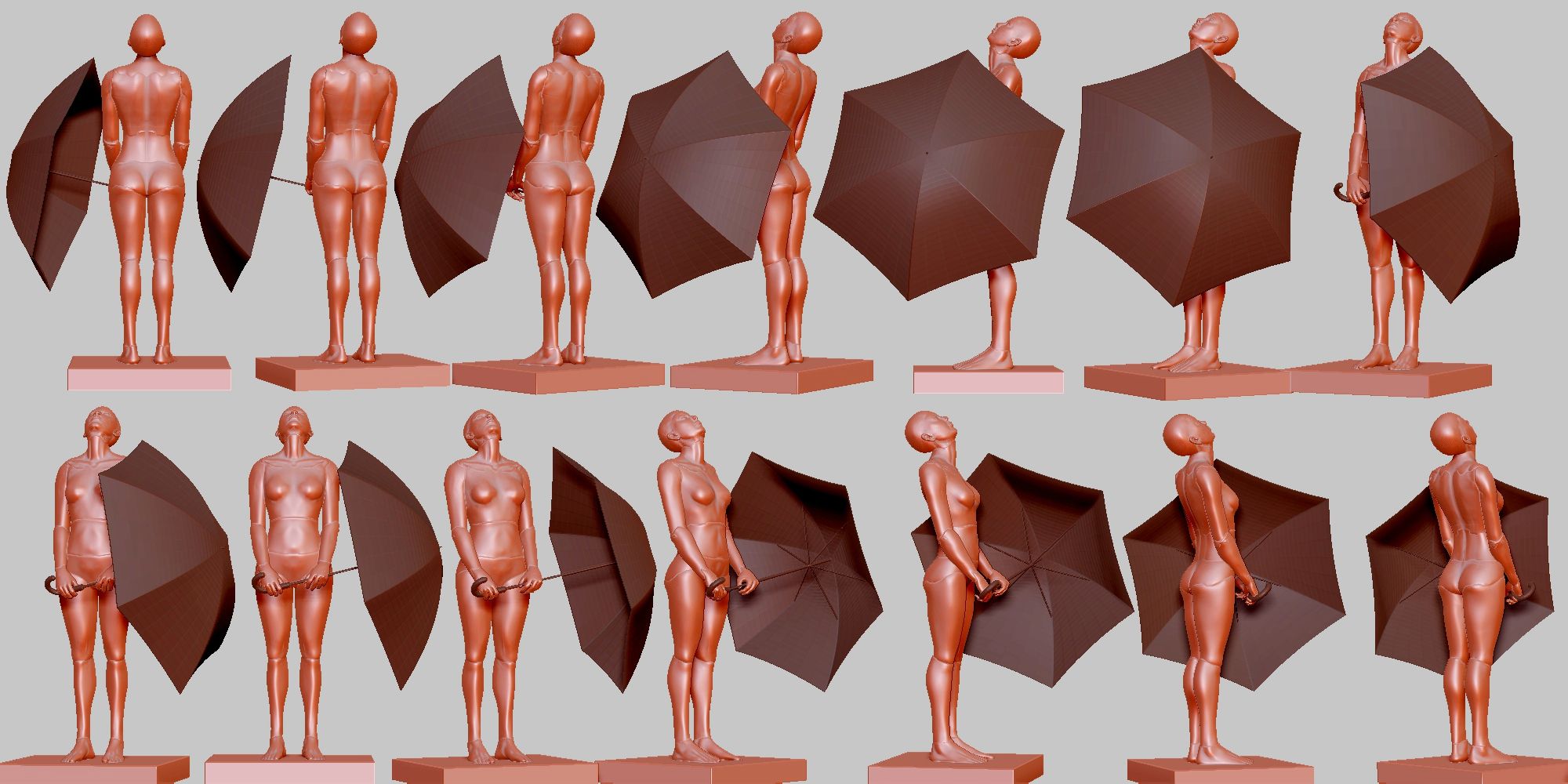 傘を持って見上げる ポーズ 2519 髪と形