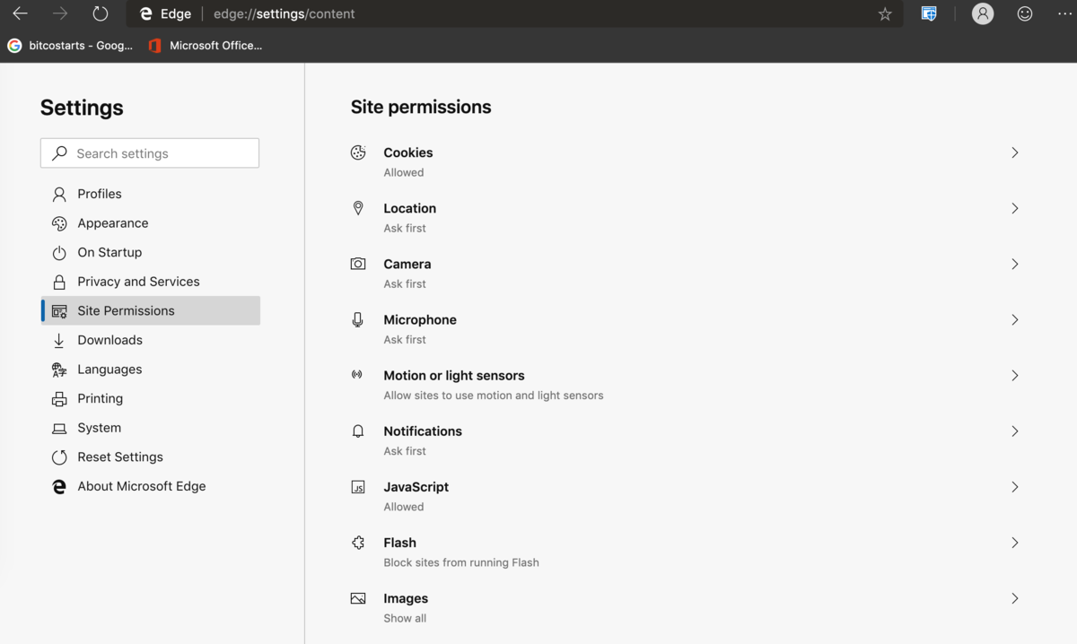 サイトパーミッション設定