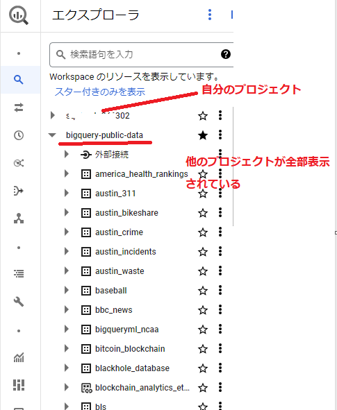 他のプロジェクトのビッククエリを表示したい