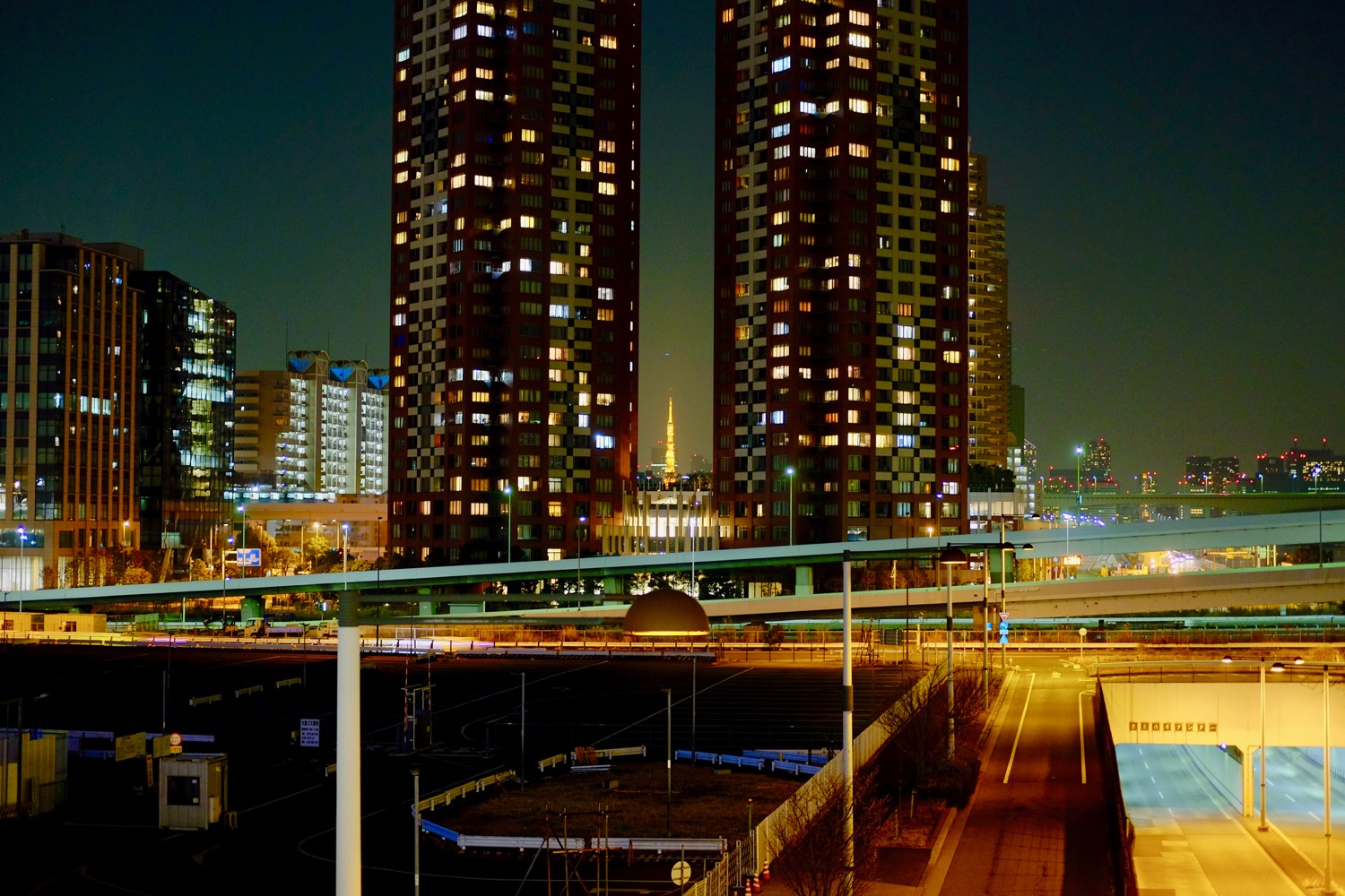 夜の夢の大橋から見える東京タワー