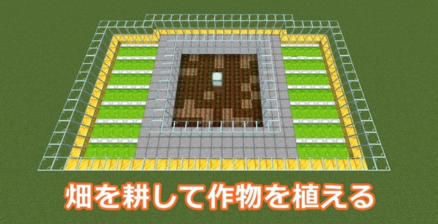 畑をクワで耕し作物を植える