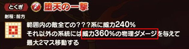 堕天の一撃は『物理攻撃』なのがポイント。