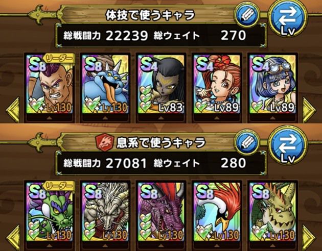 息・体技を使えるキャラ