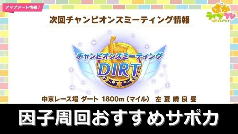 8月ダートチャンミ因子周回のおすすめサポカ