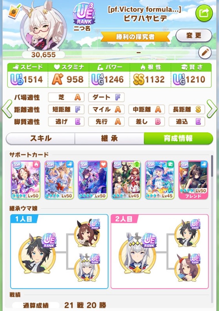 ４月長距離チャンミの因子周回サポカ：まとめ